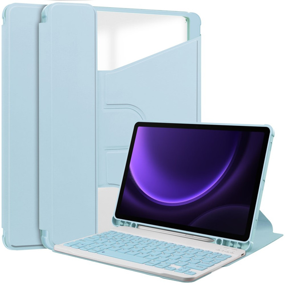 Keyboard case for Samsung Galaxy Tab S10 Lite / S10 FE / S9 FE, Rotary 360° Leather, light blue