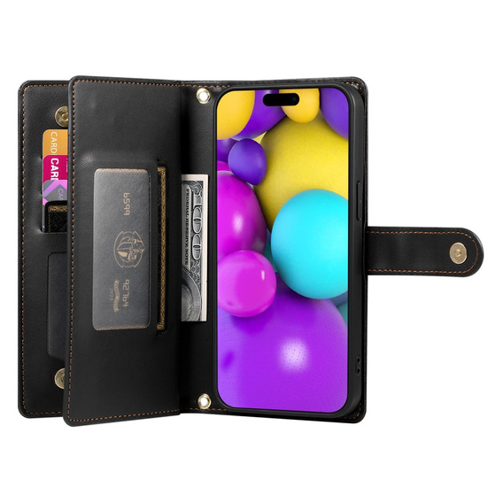 Flip case for iPhone 16 Plus, Wallet Zipper Pocket, black