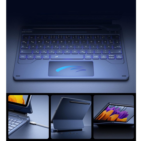 Keyboard case for Samsung Galaxy Tab S10 Lite / S10 FE / S9 FE / S9, Dexnor Magnetic Keyboard Touchpad, blue