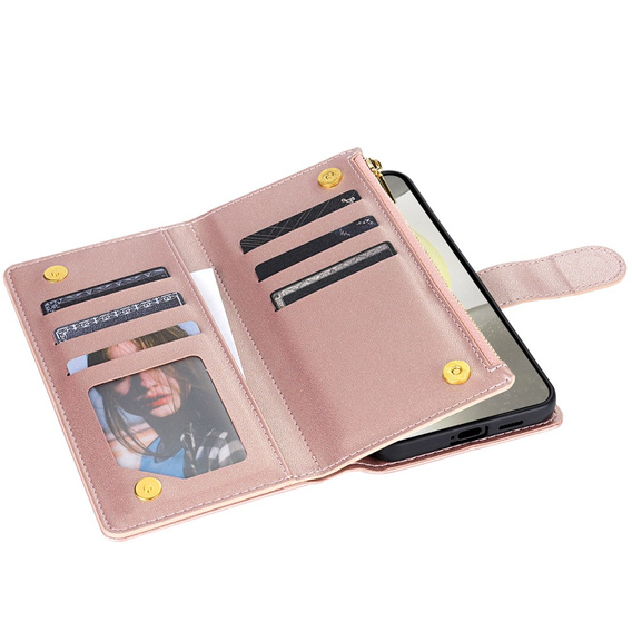Flip case for Samsung Galaxy S25 Edge, Rhombus Crossbody Leather, pink rose gold