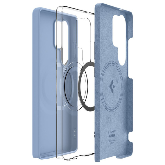 Spigen Case for Samsung Galaxy S25 Ultra, Silicone Fit Mag, blue + Tempered Glass