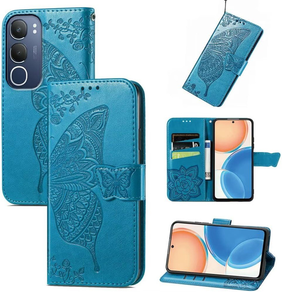 Flip case for Vivo Y19s, Butterfly, blue