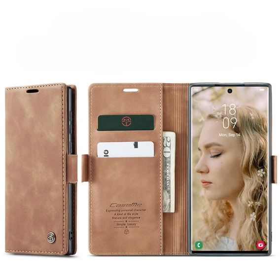 CASEME case for Samsung Galaxy S22 Ultra, Leather Wallet Case, brown
