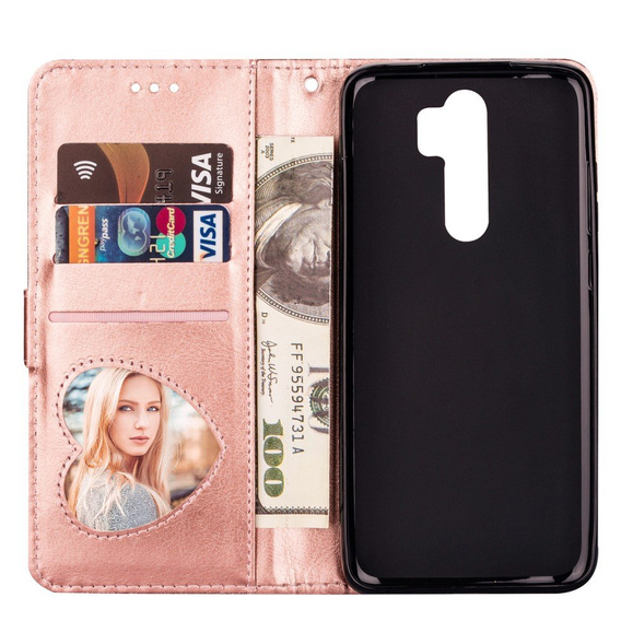 Flip case for Xiaomi Redmi Note 8 Pro, Wallet Zippered, pink rose gold