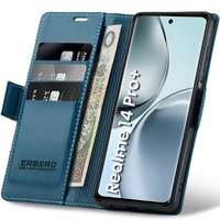 Case for Realme 14 Pro+ 5G, ERBORD Glossy Litchi, wallet with flap, blue