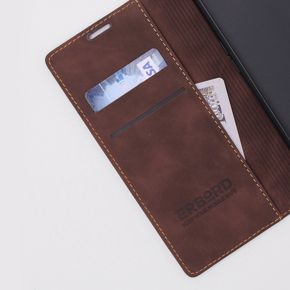 Case for Oppo A78 4G, ERBORD Vintage, wallet with flap, coffee