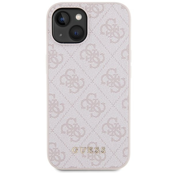 GUESS Case for iPhone 15, 4G Metal Gold Logo, pink