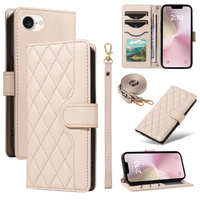 Flip case for iPhone 16E, Rhombus Crossbody Leather, beige