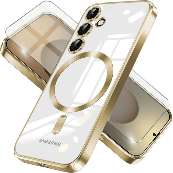 Case for Samsung Galaxy S25, Electro MagSafe, gold + Screen Glass