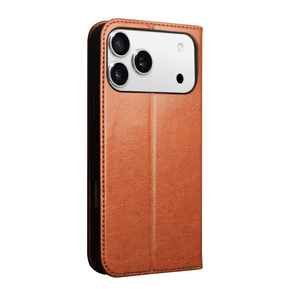 QIALINO Genuine Cow Leather flip case for iPhone 17 Pro Max, brown