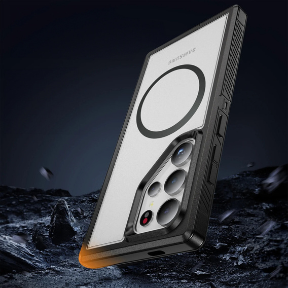 Case with frame for Samsung Galaxy S22 Ultra, for MagSafe, transparent / black