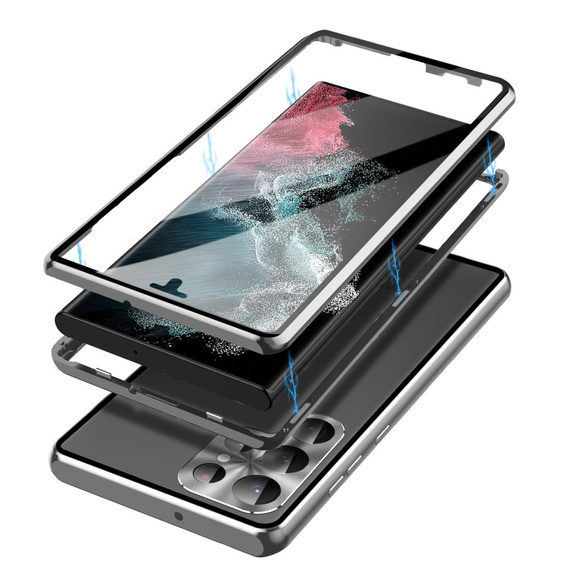 Case for Samsung Galaxy S23 Ultra, Magnetic Dual Glass, silver