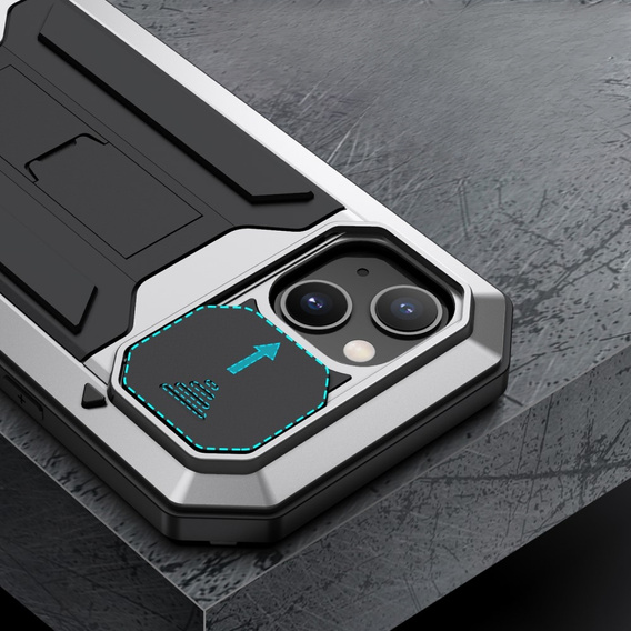 Case for iPhone 13, R-JUST CamShield Slide, armoured, silver / black