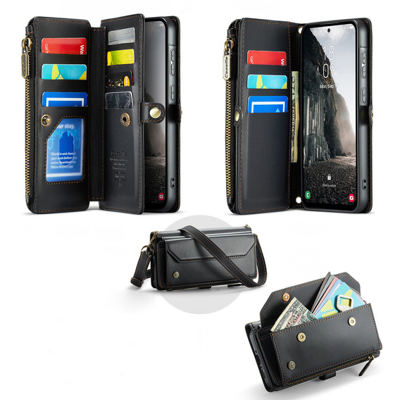 Flap case for Samsung Galaxy A17 5G, wallet case with lock and straps - black