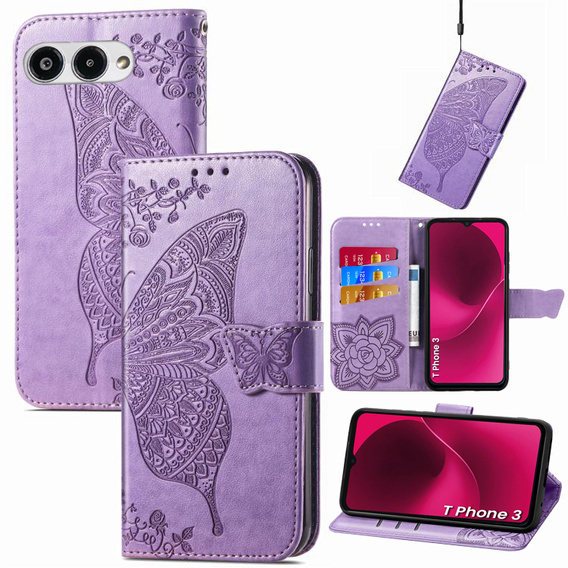 Flip case for T Phone 3 5G, Butterfly, purple