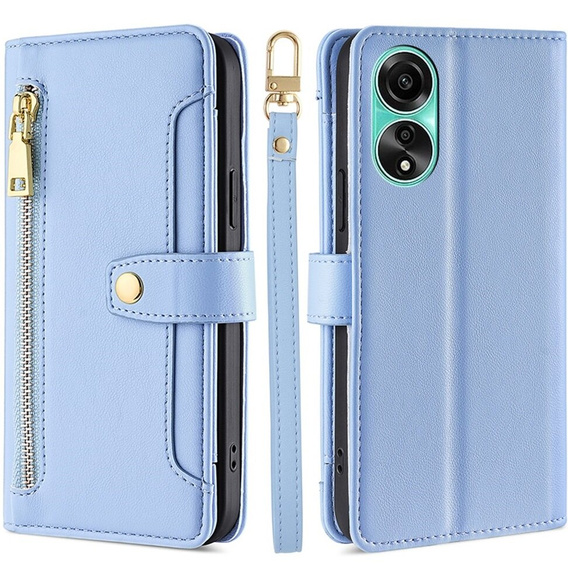Flip case for Oppo A78 4G, Wallet Zipper Pocket, blue