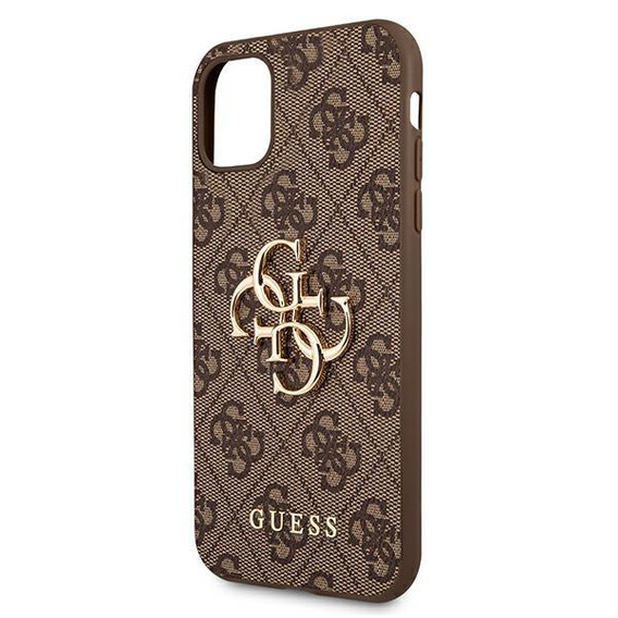 GUESS Case for iPhone 11, 4G Big Metal Logo, brown