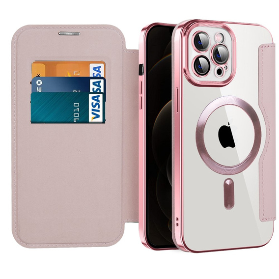 Flip case for iPhone 12 Pro, RFID Wallet MagSafe CamShield, pink