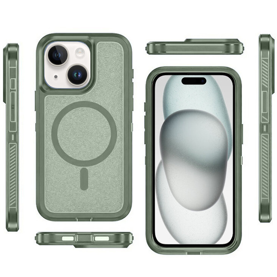 Case with frame for iPhone 15, for MagSafe, green