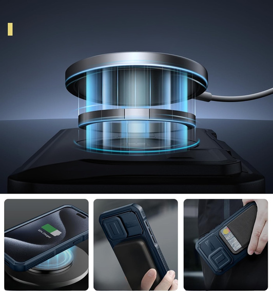 Armored case for iPhone 15 Pro Max, Dexnor CamProtect MagSafe, dark blue (Two frames)