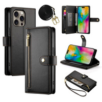 Flip case for iPhone 16 Pro Max, Wallet Zipper Pocket, black