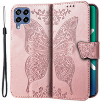 Flip case for Samsung Galaxy M33, Butterfly, pink rose gold