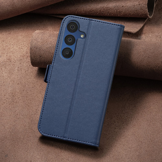 Flip case for Samsung Galaxy A15, BINFEN Wallet, blue + 9H glass