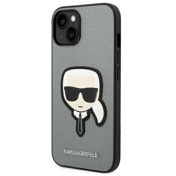 Karl Lagerfeld Case for iPhone 14, Saffiano Karl's Head Patch, silver