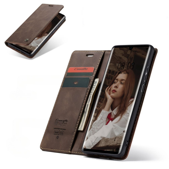 CASEME case for Huawei P30 Pro, Leather Wallet Case, dark brown