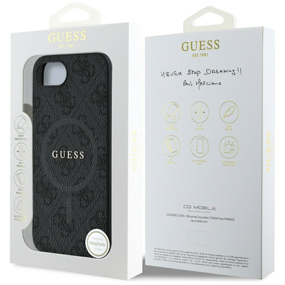 GUESS Case for iPhone 16E, 4G Ring Classic Logo, black