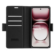 Case for Oppo Reno 12, ERBORD Glossy Litchi, wallet with flap, black