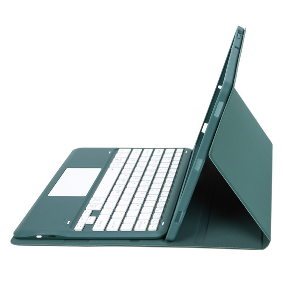 Case + keyboard Samsung Galaxy Tab S9+, Leather Pen Slot TouchPad, dark green