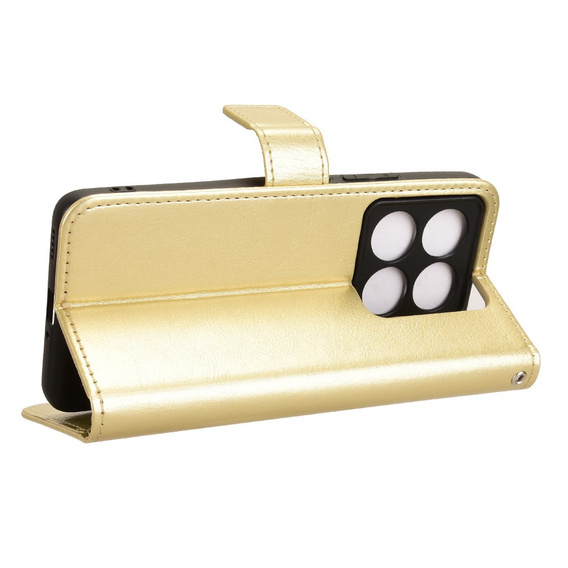 Flip case for Xiaomi 14T, Crazy Horse Wallet, gold
