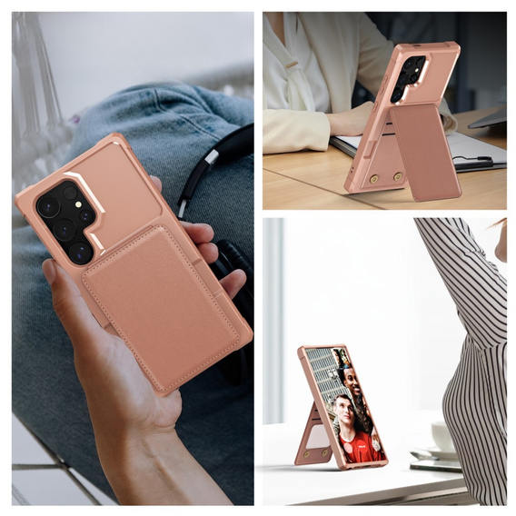 Case for Samsung Galaxy S25 Ultra, Card Holder Kickstand, pink