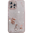 Case for iPhone 14 Pro Max, Glitter Flower, pink rose gold