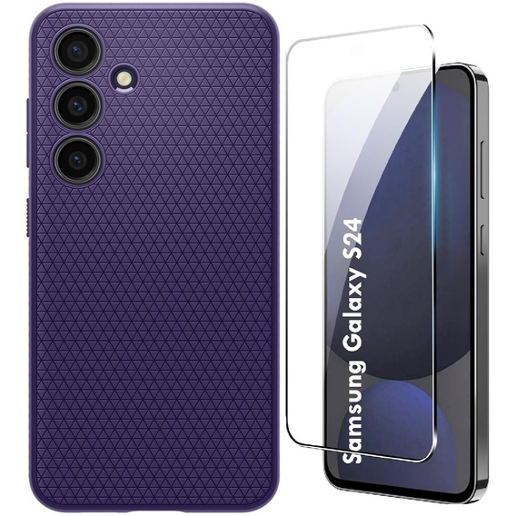 Spigen case for Samsung Galaxy S24, Liquid Air, purple + 9H Tempered Glass