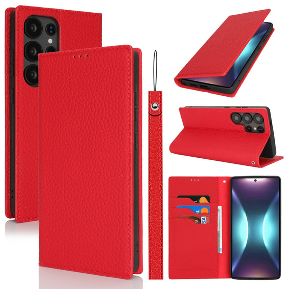 Flip case for Samsung Galaxy S25 Ultra, Litchi Skin Grain, red