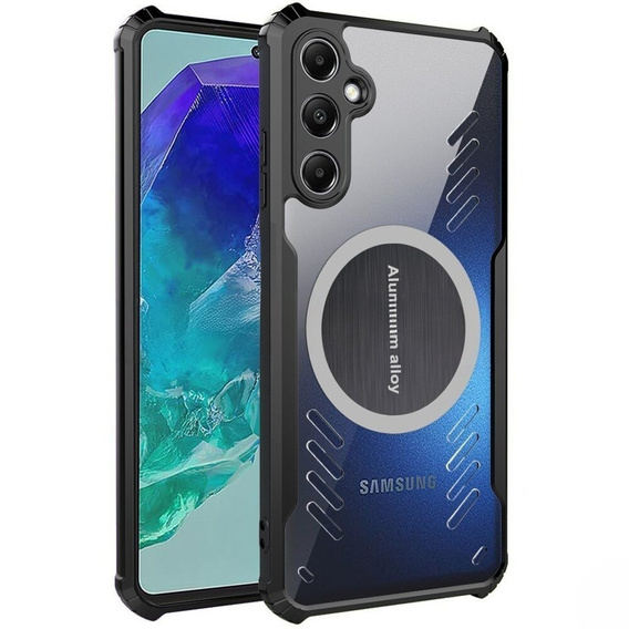 Case for Samsung Galaxy M55 5G, with magnetic sheet, transparent / black