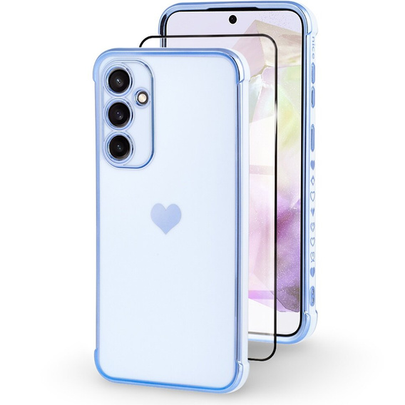 Case for Samsung Galaxy A35 5G, Electro heart, blue + Full Glue Ceramic Glass