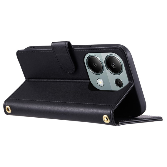 Flip case for Xiaomi Redmi Note 13 Pro 4G / Xiaomi Redmi Note 14S / Xiaomi Poco M6 Pro 4G, Rhombus Crossbody Leather, black