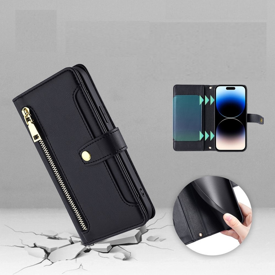 Flip case for iPhone 14 Pro Max, Wallet Zipper Pocket, black