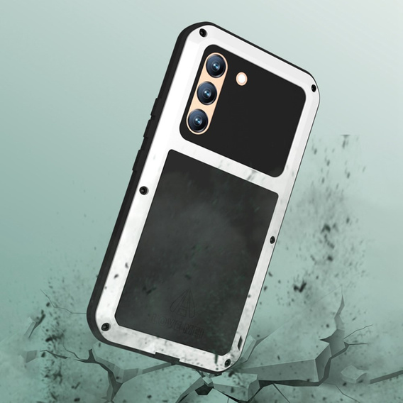 Love Mei Case for Samsung Galaxy S22, armored with glass, white