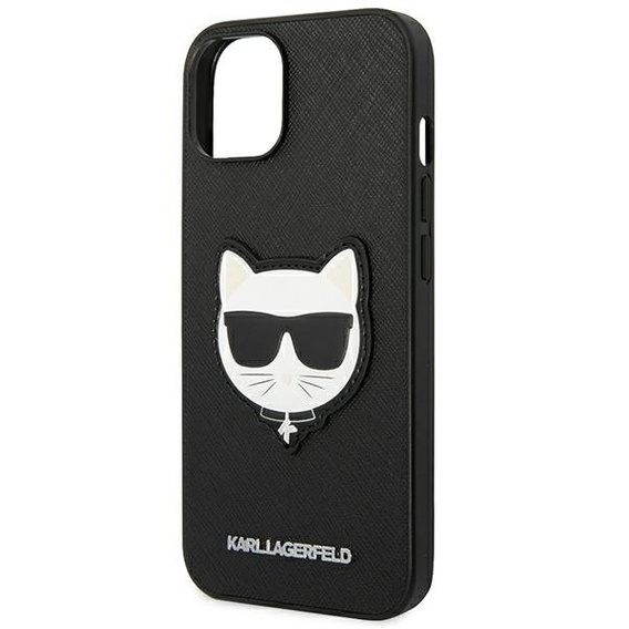 Karl Lagerfeld Case for iPhone 14 Plus, Saffiano Choupette Head Patch, black