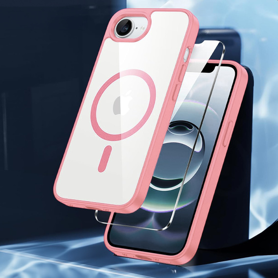 Magnetic Case for iPhone 16E, MagSafe, pink + 9H tempered glass