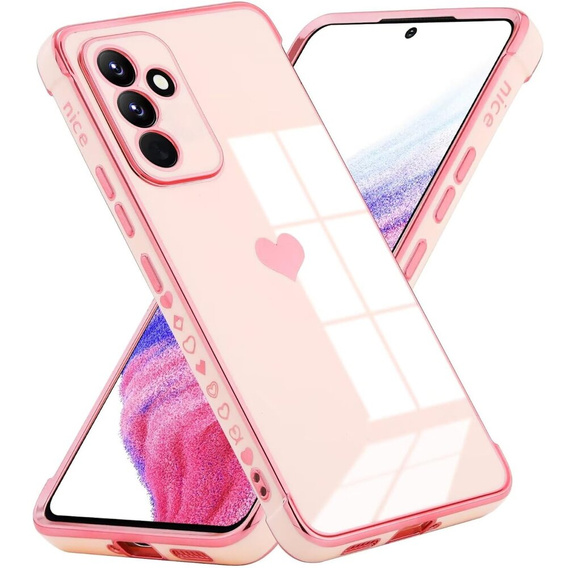 Case for Samsung Galaxy A35 5G, Electro heart, pink rose gold + Full Glue Ceramic Glass
