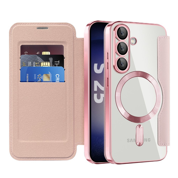 Flip case for Samsung Galaxy S25+ Plus, RFID Wallet MagSafe CamShield, pink