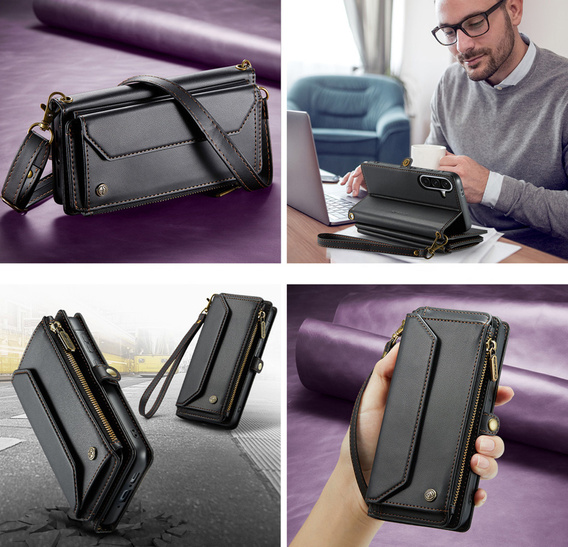 Flap case for Samsung Galaxy A17 5G, wallet case with lock and straps - black