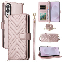 Crossbody Leather Wallet flip case for Samsung Galaxy S25 Edge, pink