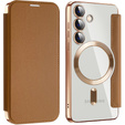 Flip case for Samsung Galaxy S24, RFID Wallet MagSafe CamShield, brown