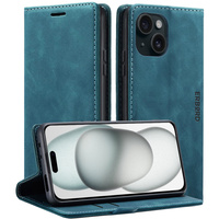 Case for iPhone 15, ERBORD Vintage, wallet with flap, blue